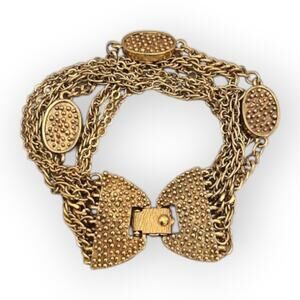 Monet Ornate Medallion Gold Chain Bracelet Layered Vintage Classic Elegance